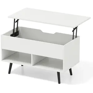 CostwayTable Basse Relevable avec 2 Compartiments et Rangement Caché Table de Salon à Pieds en Bois de Pin avec Levage Pneumatique Blanc pas cher