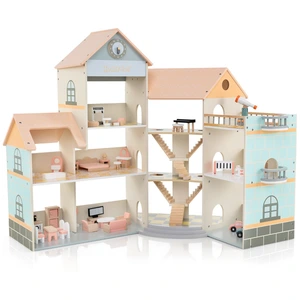 CostwayMaison de Poupée d'Angle en Bois Maison de Poupée au Toit Rose ... pas cher