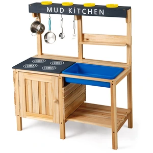 CostwayCuisine d'Extérieur en Bois avec Évier Amovible Accessoires Por... pas cher