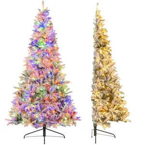Costway210 CM Sapin de Noël Artificiel Demi-Forme Pré-Éclairé Floqué d... pas cher
