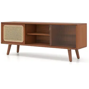 CostwayMeuble TV en Bambou avec 4 Compartiments pour TV 55'' au Max Ba... pas cher