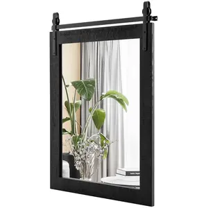 CostwayMiroir Mural Rustique avec Cadre en Bois Massif et Support en M... pas cher