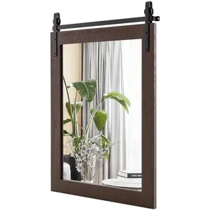 CostwayMiroir Mural Rustique avec Cadre en Bois Massif et Support en M... pas cher