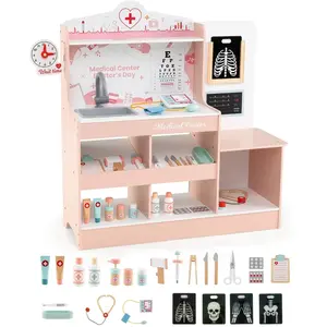 CostwayCoffret de Jeu de Médecin en Bois Centre Médical Moniteur ECG Z... pas cher