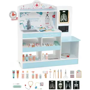 CostwayCoffret de Jeu de Médecin en Bois Centre Médical Moniteur ECG Z... pas cher