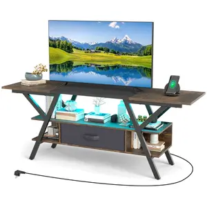 CostwayMeuble TV pour Téléviseurs 65'' Meuble Multimédia à 3 Niveaux a... pas cher