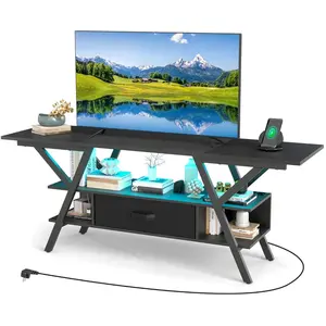 CostwayMeuble TV pour Téléviseurs 65'' Meuble Multimédia à 3 Niveaux a... pas cher