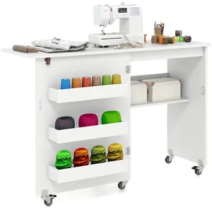CostwayTable de couture pliable Station de bricolage roulante avec com... pas cher