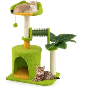 CostwayArbre à Chat Mignon avec Feuilles Artificielles & Griffoirs en ... pas cher