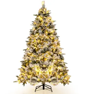 CostwaySapin de Noël Artificiel de 215 cm Lumineux LED Floqué avec 300... pas cher