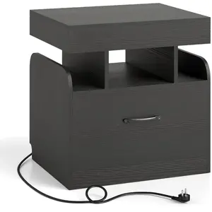 CostwayTable de Chevet avec Station de Charge Table de Nuit avec Tiroi... pas cher