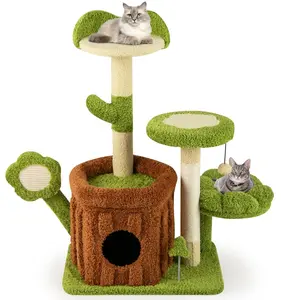 CostwayArbre à Chat Mignon pour Chats Adultes Tour Multi-niveaux avec Condo Tronc Perchoir Fleur Lit Douillet en Peluche Pompon Vert pas cher