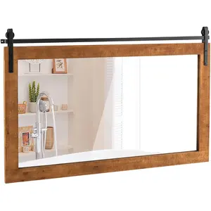 Costway100 X 66CM Miroir Murale de Ferme Style Porte de Grange Rectang... pas cher