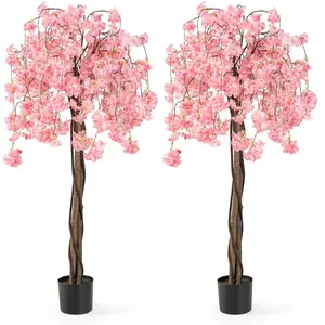 CostwayLot de 2 Cerisiers Artificiels en Fleurs de 160 cm de Haut Faus... pas cher