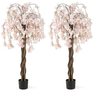 CostwayLot de 2 Cerisiers Artificiels en Fleurs de 160 cm de Haut Faus...