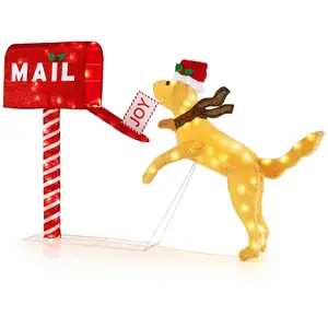 CostwayBoîte aux Lettres de Noël et Chien Décoration Festive Illuminée... pas cher