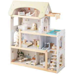 CostwayMaison de Poupée en Bois Maison de Jeux pour Enfants avec 33 Ac... pas cher