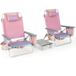 CostwayLot de 2 Chaises de Camping Plage Pliante Table Enroulable en A...