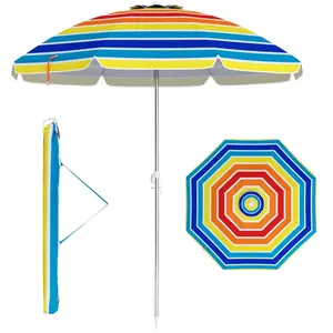 CostwayParasol de Plage de 198 cm avec Bouton Poussoir Inclinable Ancr... pas cher