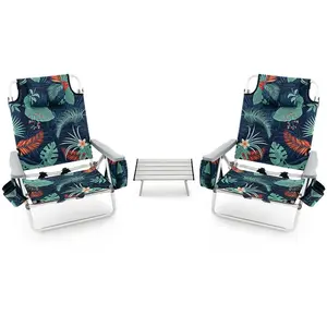 CostwayLot de 2 Chaises de Camping Plage Pliante Table Enroulable en A...