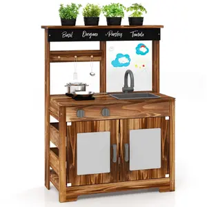 CostwayCuisine de Jeu en Bois de Sapin avec 4 Pots de Plantation Robin... pas cher