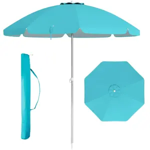 CostwayParasol de Plage de 198 cm avec Bouton Poussoir Inclinable Ancr... pas cher