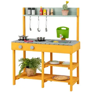 CostwayCuisine Enfant en Bois Sapin Réservoir à Eau 700 ML & Robinet 3... pas cher