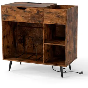 CostwayTable d'Appoint en Bois avec Rallonge Électrique Intégrée Tiroi... pas cher