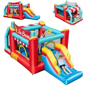 Château Gonflable 5 en 1 pour Enfants - COSTWAY - Toboggan - Zone de Saut -  Panier de Basket - Fosse à Balles Sans SouffleurVendu parcdiscount