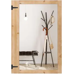 COSTWAY Miroir Mural Rectangulaire 97 x 67 cm, Cadre en Bois de Sapin,...