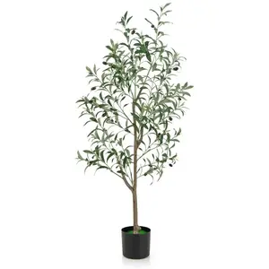 COSTWAY Arbre Artificiel d'Olive de 130 cm, en Pot avec Fruits Réalist... pas cher
