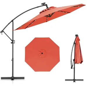 Parasol Déporté 300 x 245cm - COSTWAY - avec 32 LED - Base Croisée - ... pas cher