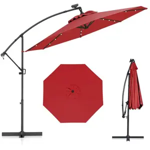 Parasol Déporté 300 x 245cm - COSTWAY - avec 32 LED - Base Croisée - ... pas cher