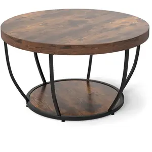 CostwayTable Basse Ronde de 80 cm a 2 Niveaux Table de Cocktail avec C... pas cher