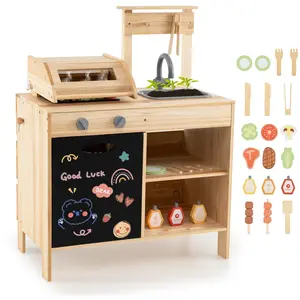 CostwayBarbecue en Bois pour Enfants de +3 Ans Ensemble de Cuisine de ... pas cher