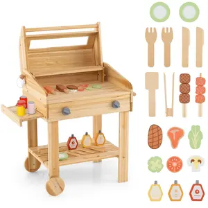 CostwayBarbecue en Bois pour Enfants de +3 Ans Jeu de Cuisine avec Nou... pas cher