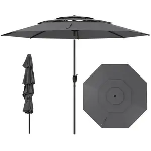 CostwayParasol 3 Étages avec Manivelle Parasol de Jardin Résistant Au ... pas cher