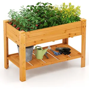 CostwayJardinière Surélevé en Bois avec Trou de Drainage Lit de Jardin... pas cher