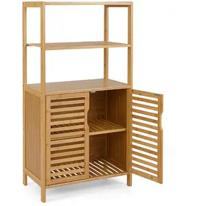 CostwayBibliothèque en Bambou avec Portes Bibliothèque à 4 Niveaux ave... pas cher