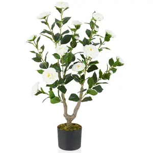 CostwayPlante Artificielle à Fausses Fleurs de 90 cm Fausse Plante Cam... pas cher