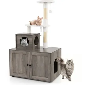 CostwayArbre à Chat en Bois 132 CM avec Griffoir en Sisal Style Indust... pas cher