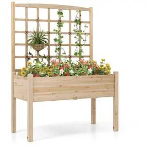 CostwayJardinière avec Treillis en Bois pour Plantes Grimpantes Lit de... pas cher