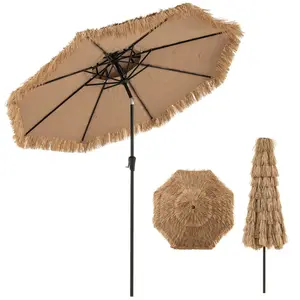 CostwayParasol de Style Hawaïen de 247 cm Parasol Tiki en Chaume Artif...
