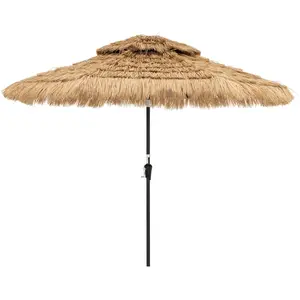 CostwayParasol de Style Hawaïen de 256 cm en Chaume Artificiel 32 Lumi...
