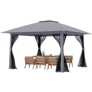 CostwayGazebo Pop-Up 394x394cm Tente Canopée Pliable avec Moustiquaire... pas cher