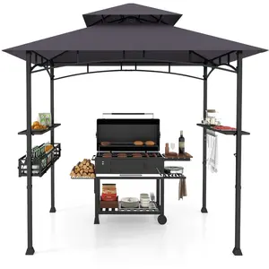 CostwayTonnelle de Barbecue 242x153cm avec 2 Etagères Latérales Abri B... pas cher