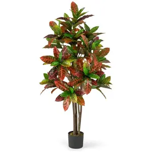 Plante Artificielle de Croton 150 cm- COSTWAY - Feuilles Panachées Col...