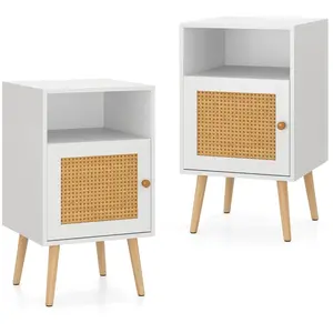 CostwayLot de 2 Tables de Chevet avec à Porte Cannage et Pieds en Bois... pas cher