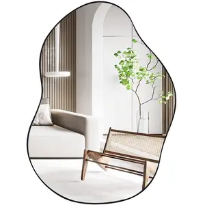 CostwayMiroir Mural Élégant de Forme Asymétrique de 78 x 56,5 Cm Panneau Arrière de Qualité Supérieure avec Vis d'Expansion Miroir Mural Décoratif Noir pas cher