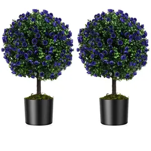 CostwayLot de 2 Arbres de Buis Artificiel Topiaire 55 cm Boules de Ros... pas cher